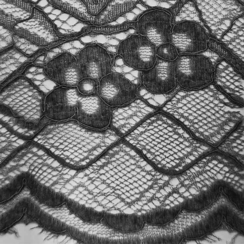 RENDA CHENILLE FLORA BLACK  95% POLIESTER 5% ELASTANO