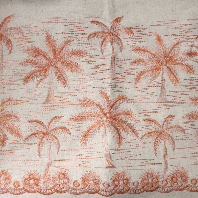 LINHO EC BORDADO PALMEIRA IMPERIAL PAPAYA V3 50%POLIESTER 30%VISCOSE 20%LINHO "DELICADO AO MANUSEIO"