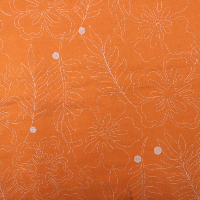 VISCO LINHO BORDADO CAMELIA APRICOT CRUSH/BRANCO 60%POLIESTER 40%VISCOSE 