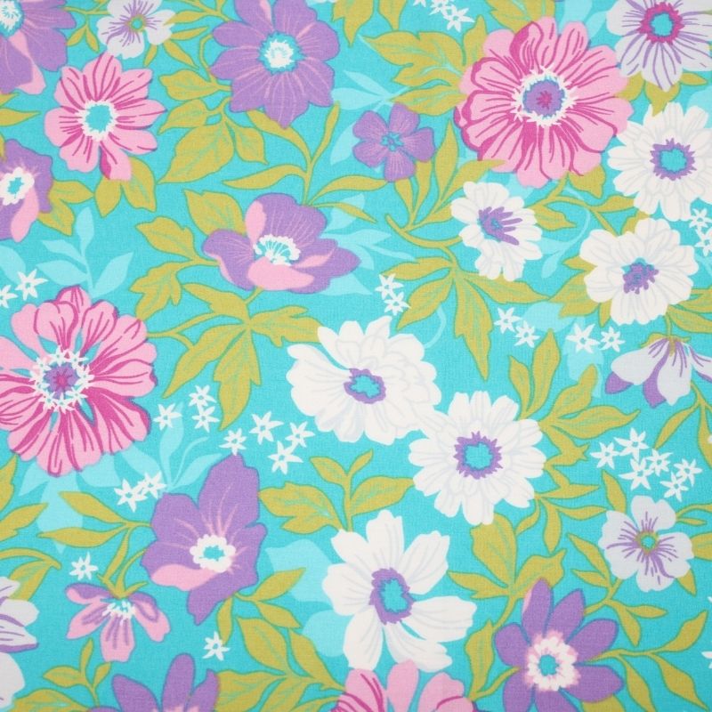 NEW TRICOLINE E. FLORAL JANIS TURQUESA V3 70%ALGODÃO 27%POLIAMIDA 3%ELASTANO 