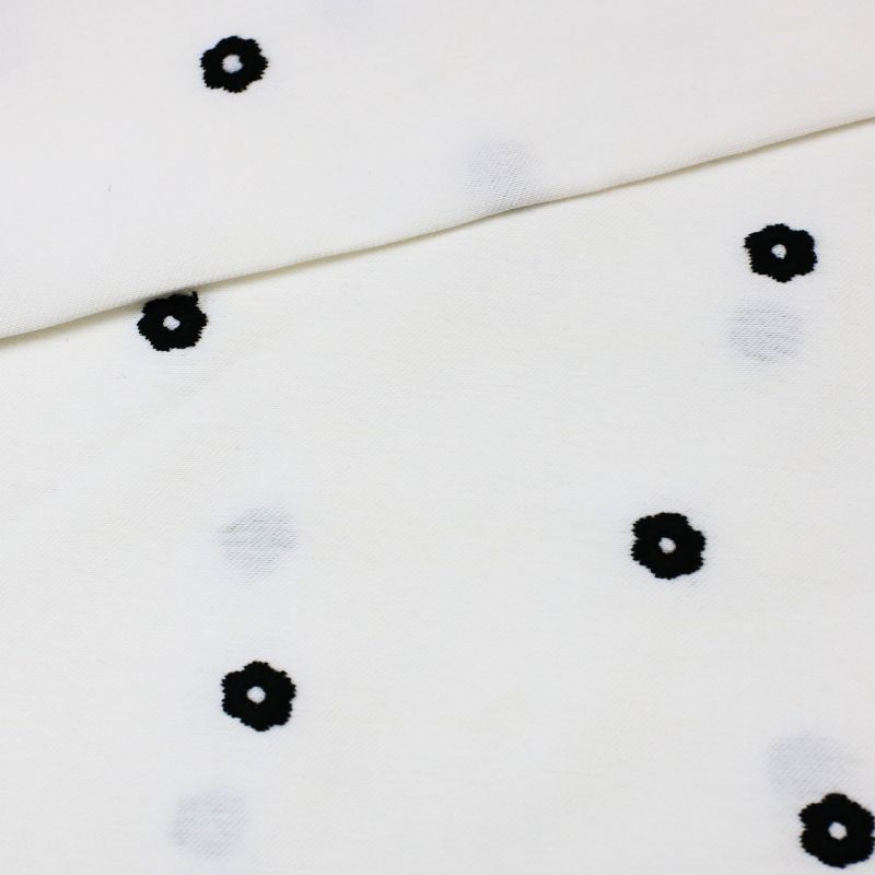 TWILL RAYON BORDADO FLOWER POÁ OFF WHITE/BLACK 85%VISCOSE 10%ALGODÃO 5%POLIESTER 