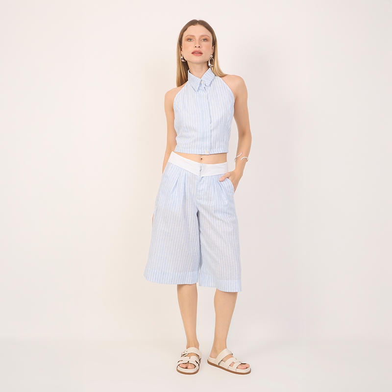 LISTRADO SUMMER BEACH AZUL CELESTE 70%POLIÉSTER 30%ALGODÃO 